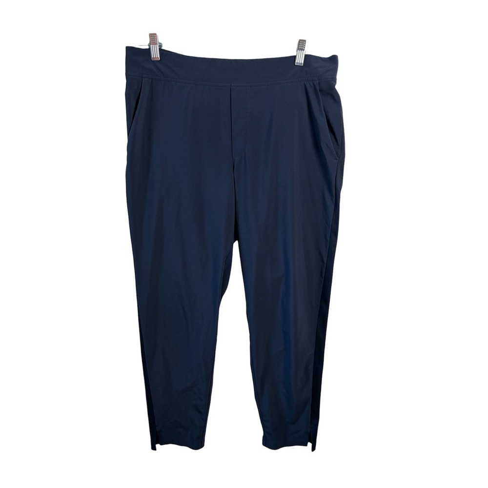 Athleta Brooklyn Mid Rise Ankle Pant Navy Ribbed Side Stripe Size 12